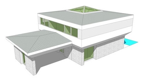 Plano de casa con garaje y piscina